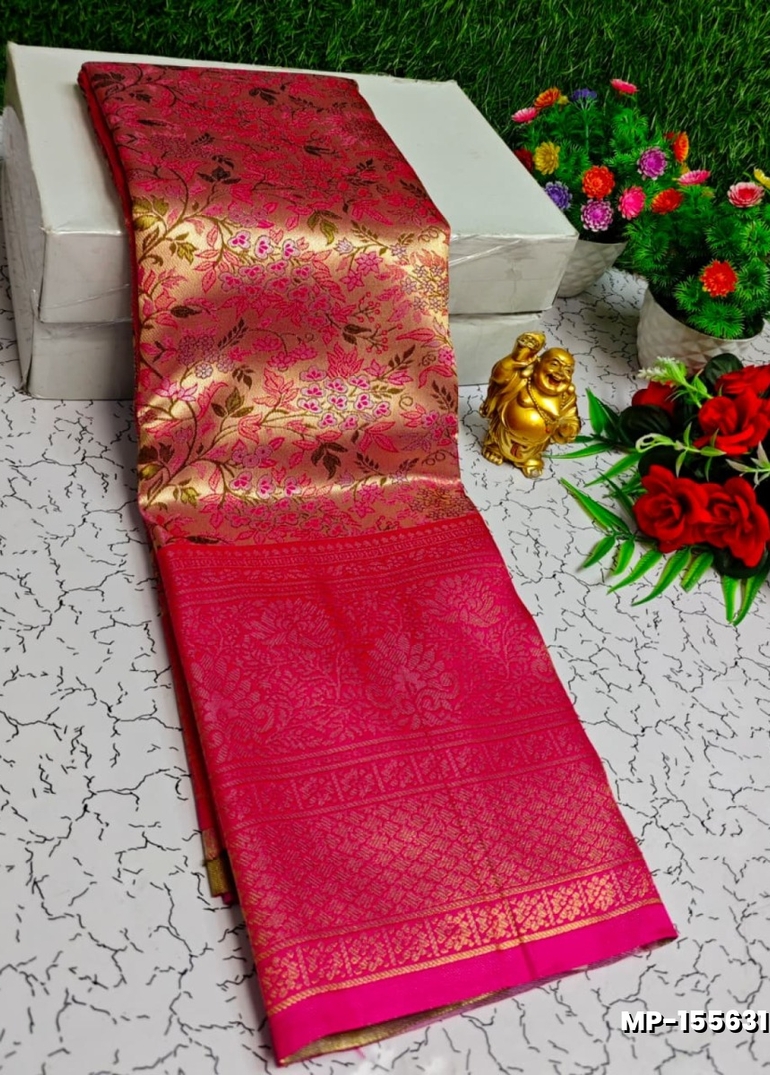 Bridal silk gold silvar and copper zari weave and wedding art silk suba muhurtha pattu sarees - DARK PINK (4)