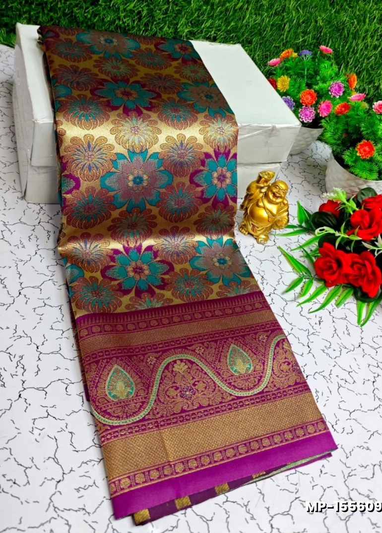Bridal silk gold silvar and copper zari weave and wedding art silk suba muhurtha pattu sarees - PURPLE COLOUR (3)