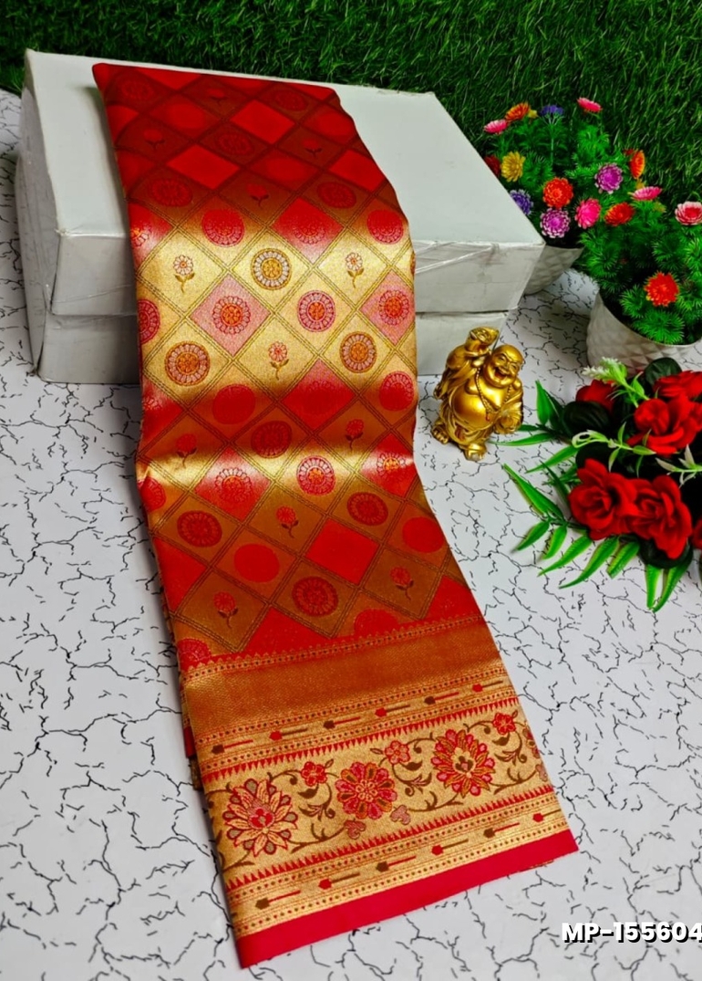 Bridal silk gold silvar and copper zari weave and wedding art silk suba muhurtha pattu sarees - RED (5)