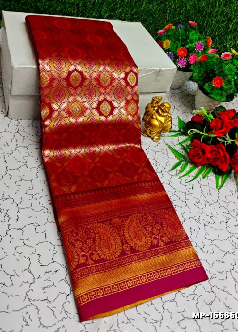 Bridal silk gold silvar and copper zari weave and wedding art silk suba muhurtha pattu sarees - MEJANTA (4)