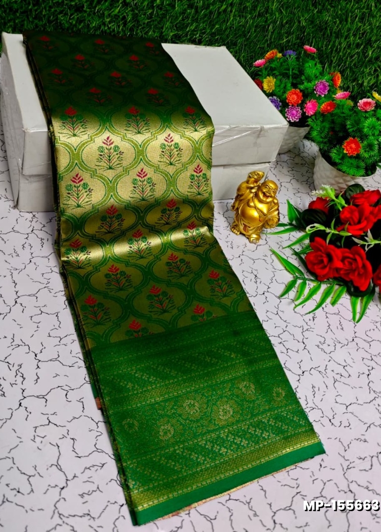 Bridal silk gold silvar and copper zari weave and wedding art silk suba muhurtha pattu sarees - GREEN COLOUR (1)