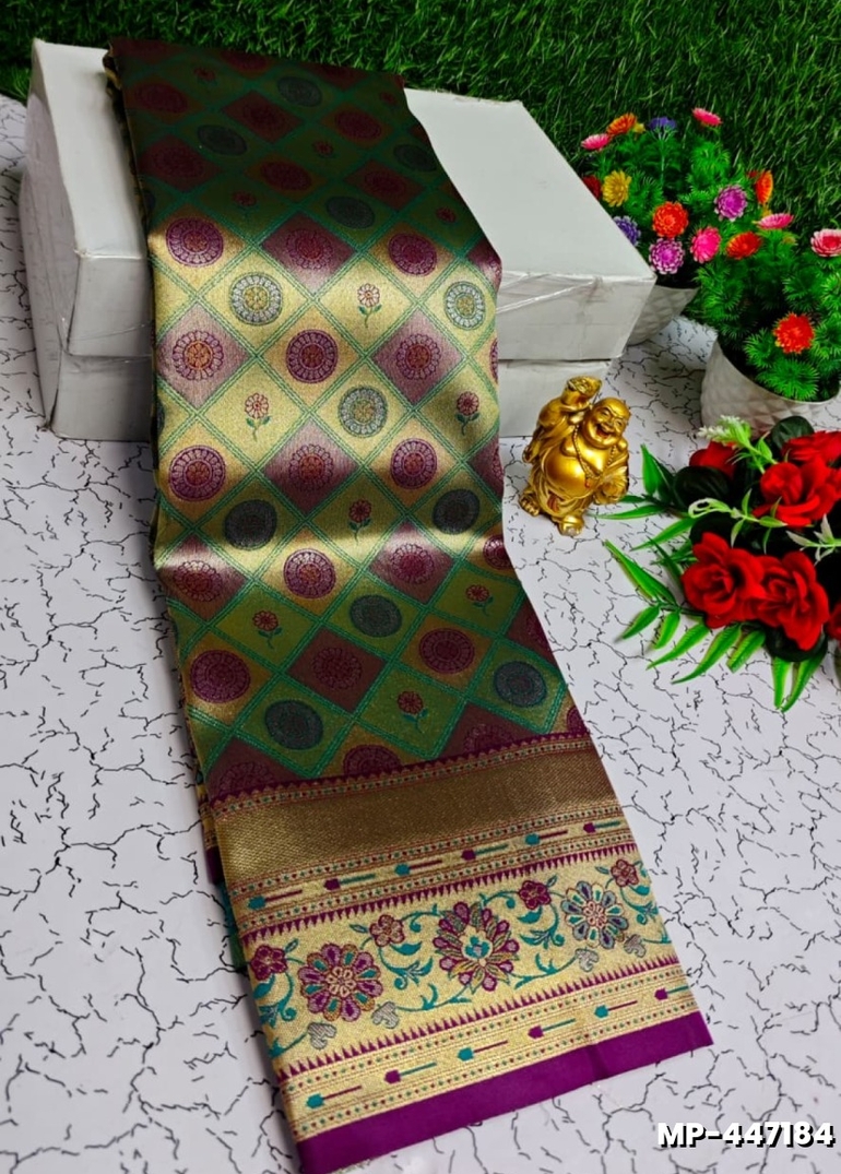 Bridal silk gold silvar and copper zari weave and wedding art silk suba muhurtha pattu sarees - WINE COLOUR (6)