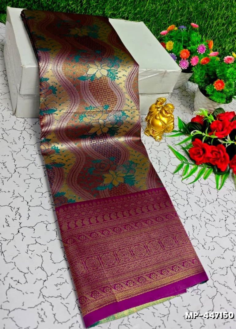 Bridal silk gold silvar and copper zari weave and wedding art silk suba muhurtha pattu sarees - MEJANTA (5)