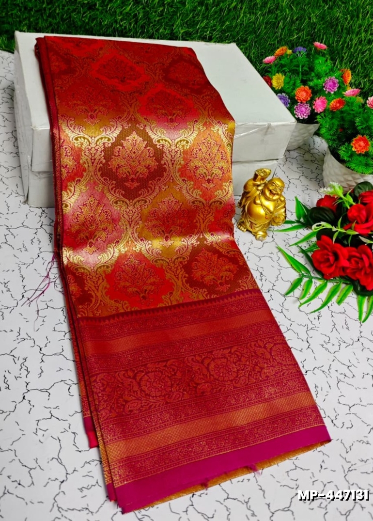 Bridal silk gold silvar and copper zari weave and wedding art silk suba muhurtha pattu sarees - DARK PINK (5)