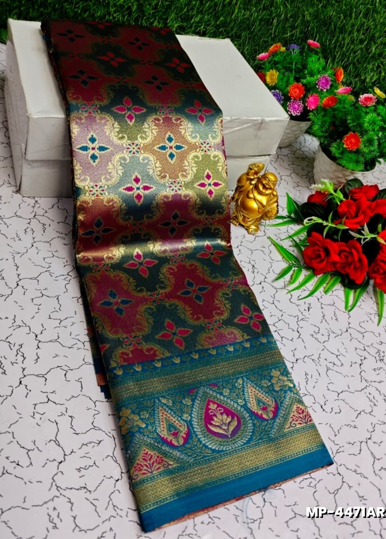 Bridal silk gold silvar and copper zari weave and wedding art silk suba muhurtha pattu sarees - PEACOCK GREEN (2)