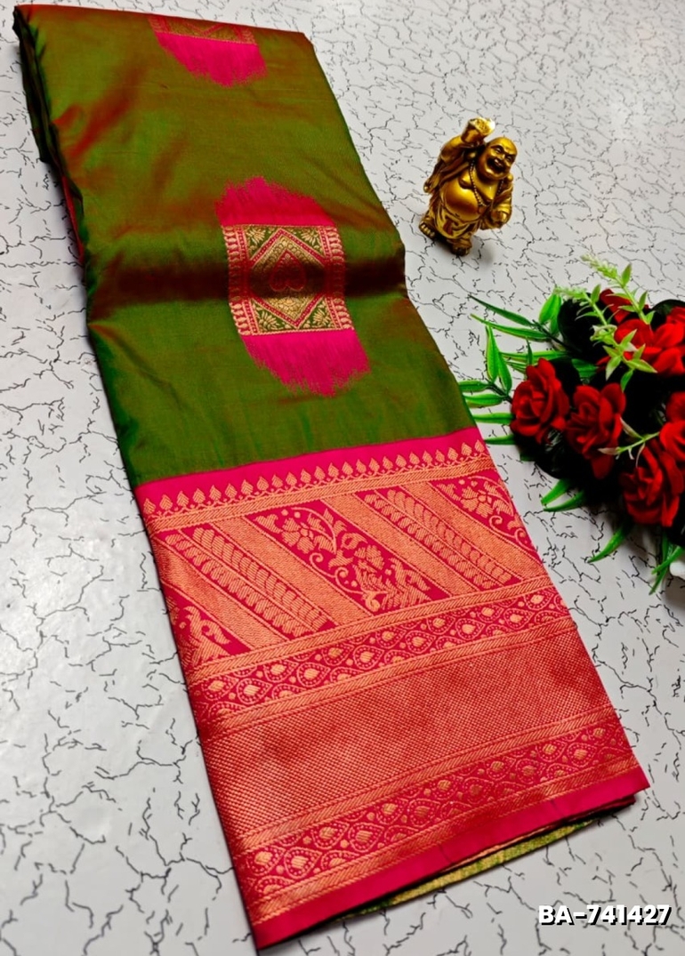 1000 Butta premium Soft Silk Saree weddings, festivals, traditional Wear - MEHENDHI GREEN