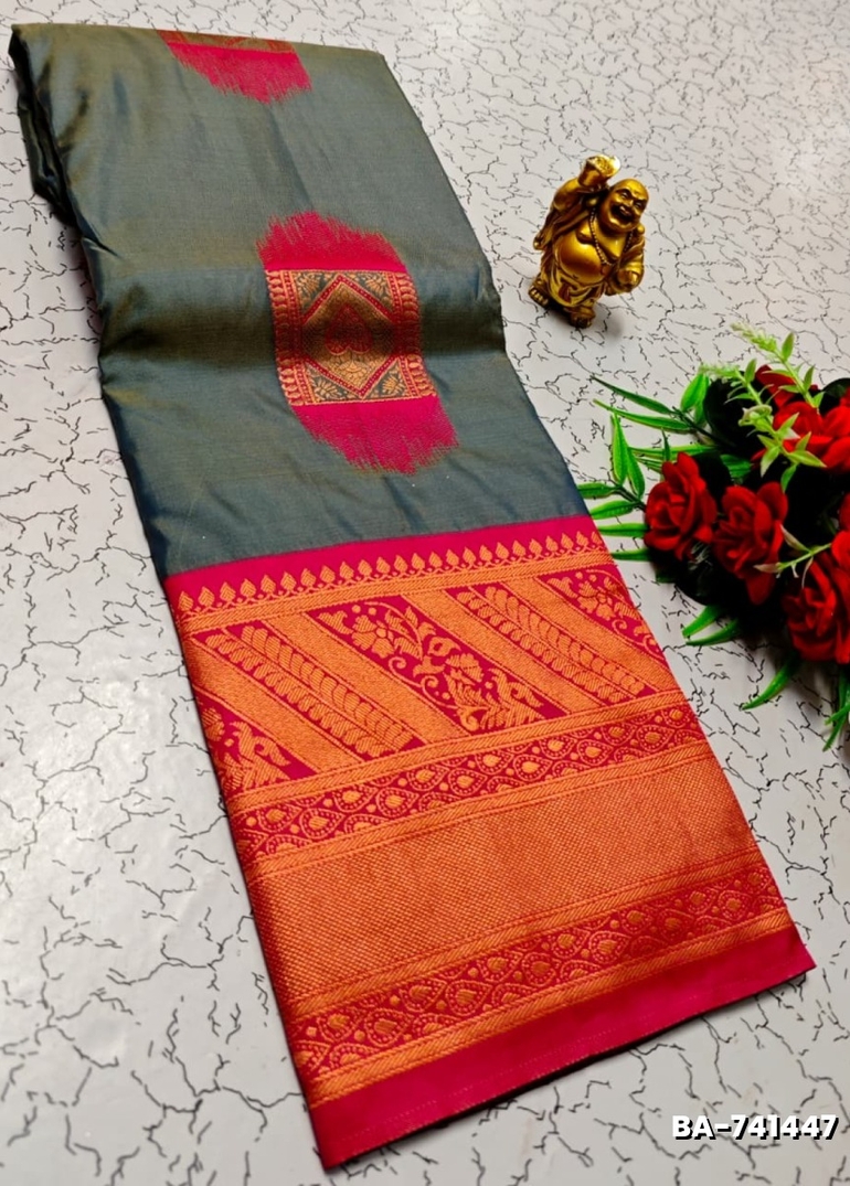 1000 Butta premium Soft Silk Saree weddings, festivals, traditional Wear - GRAY