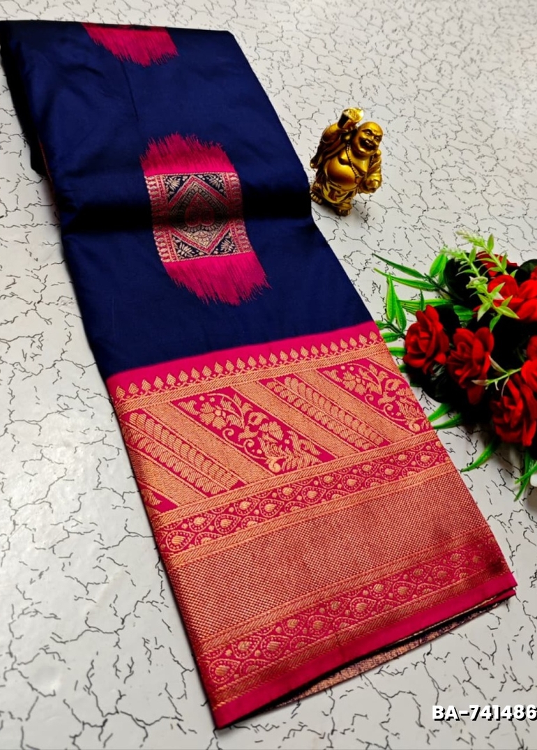 1000 Butta premium Soft Silk Saree weddings, festivals, traditional Wear - R BLUE (2)