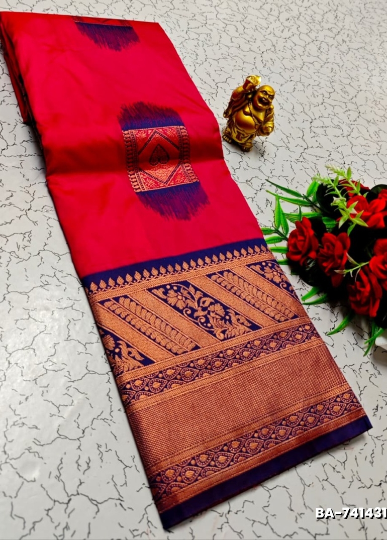 1000 Butta premium Soft Silk Saree weddings, festivals, traditional Wear - DARK PINK (2)