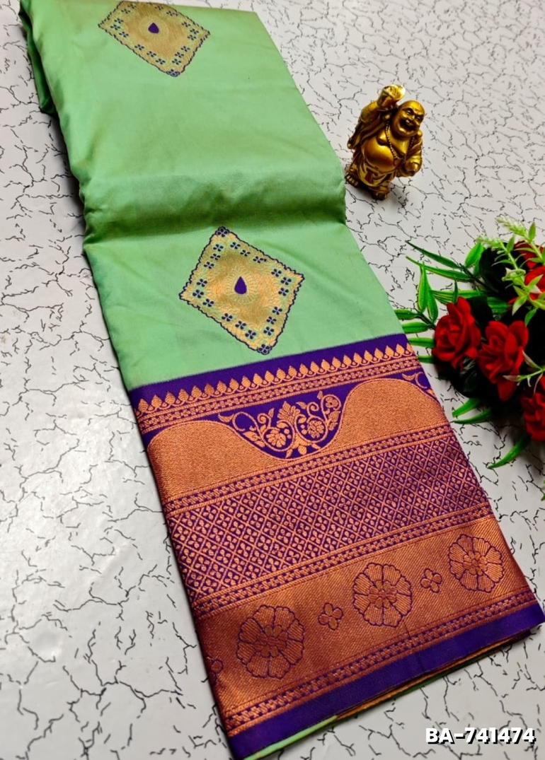 1000 Butta premium Soft Silk Saree weddings, festivals, traditional Wear - EMERALD COLOUR
