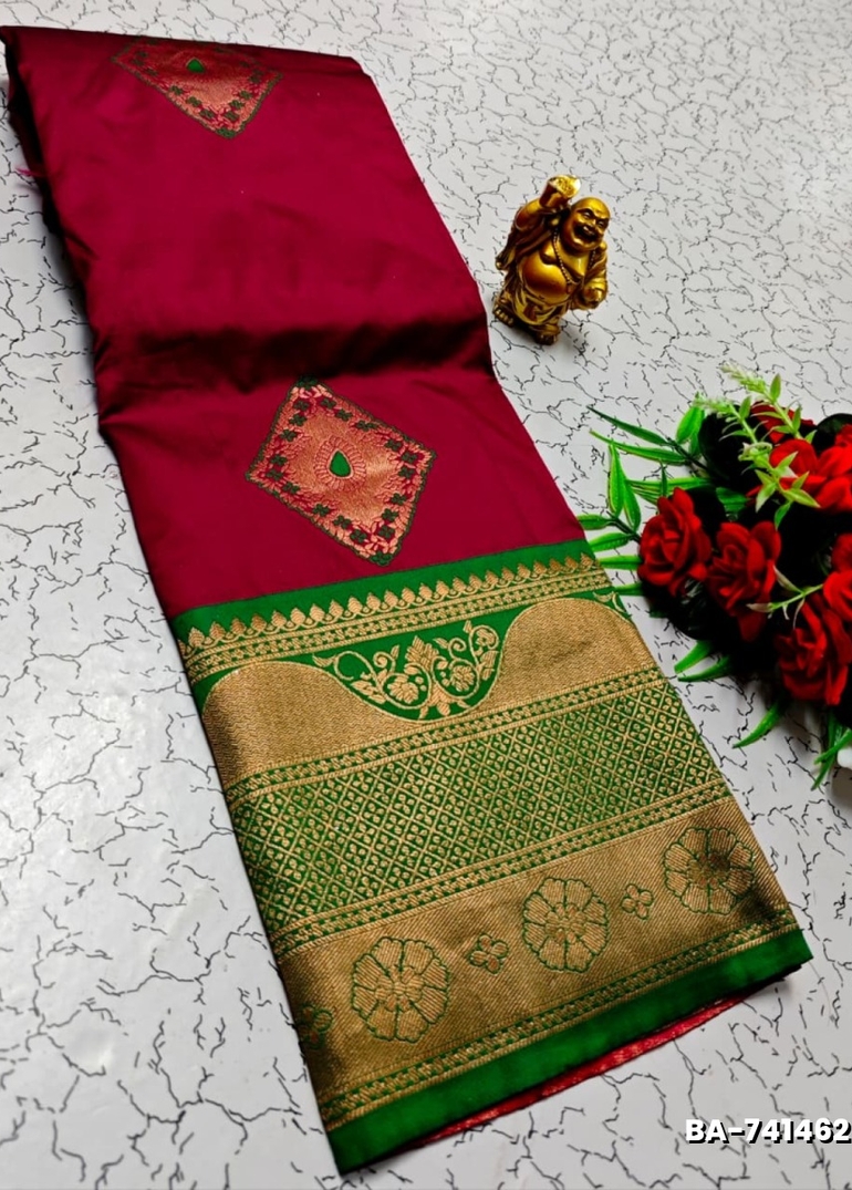 1000 Butta premium Soft Silk Saree weddings, festivals, traditional Wear - MAROON COLOR (1)