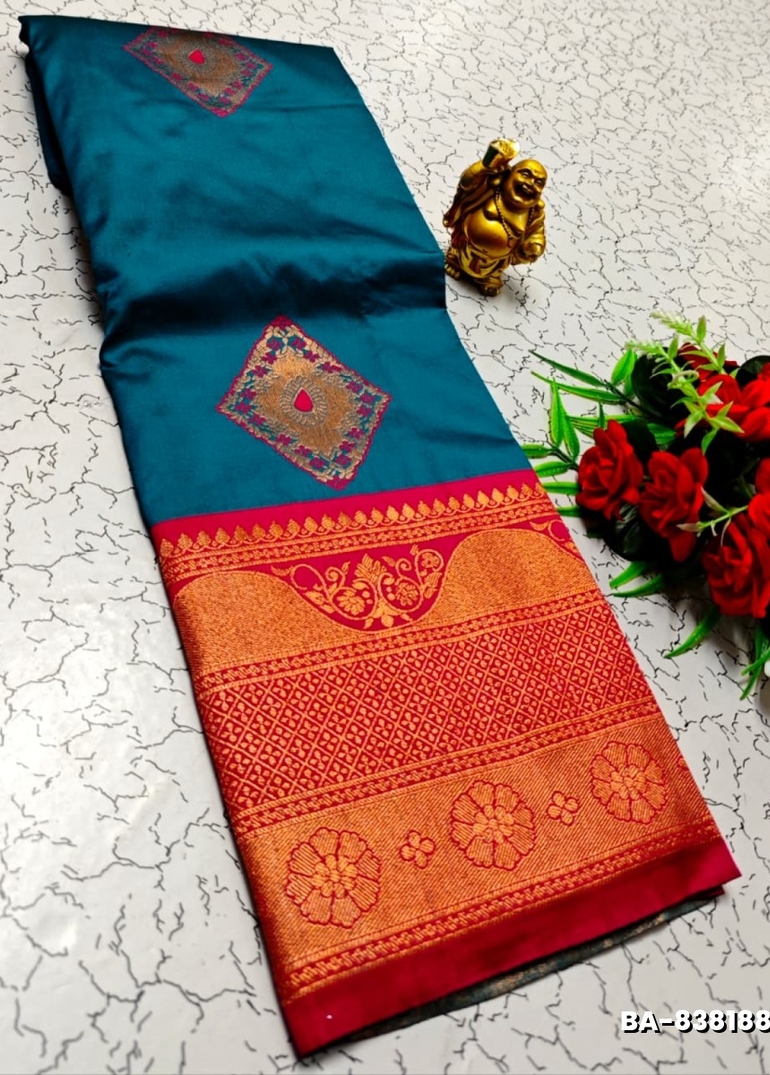 1000 Butta premium Soft Silk Saree weddings, festivals, traditional Wear - PEACKOK BLUE (3)