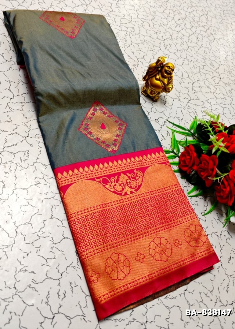 1000 Butta premium Soft Silk Saree weddings, festivals, traditional Wear - GRAY (1)