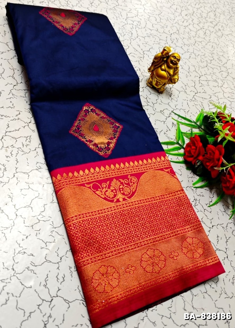 1000 Butta premium Soft Silk Saree weddings, festivals, traditional Wear - R BLUE (3)