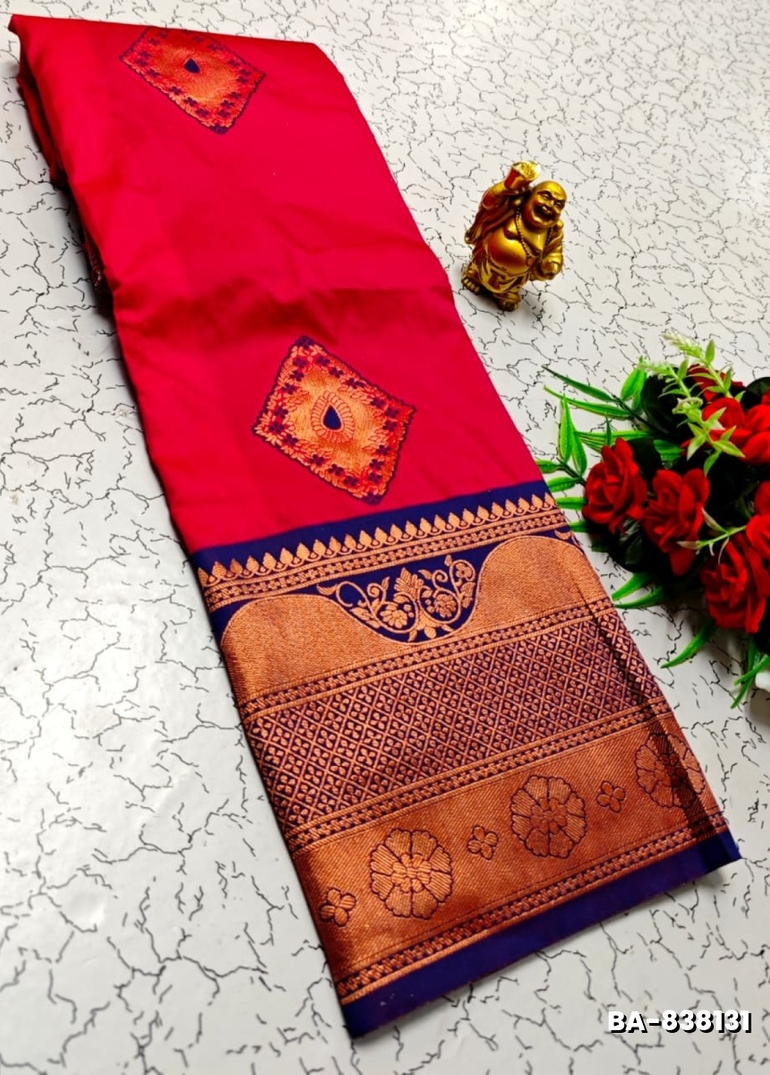 1000 Butta premium Soft Silk Saree weddings, festivals, traditional Wear - DARK PINK (3)