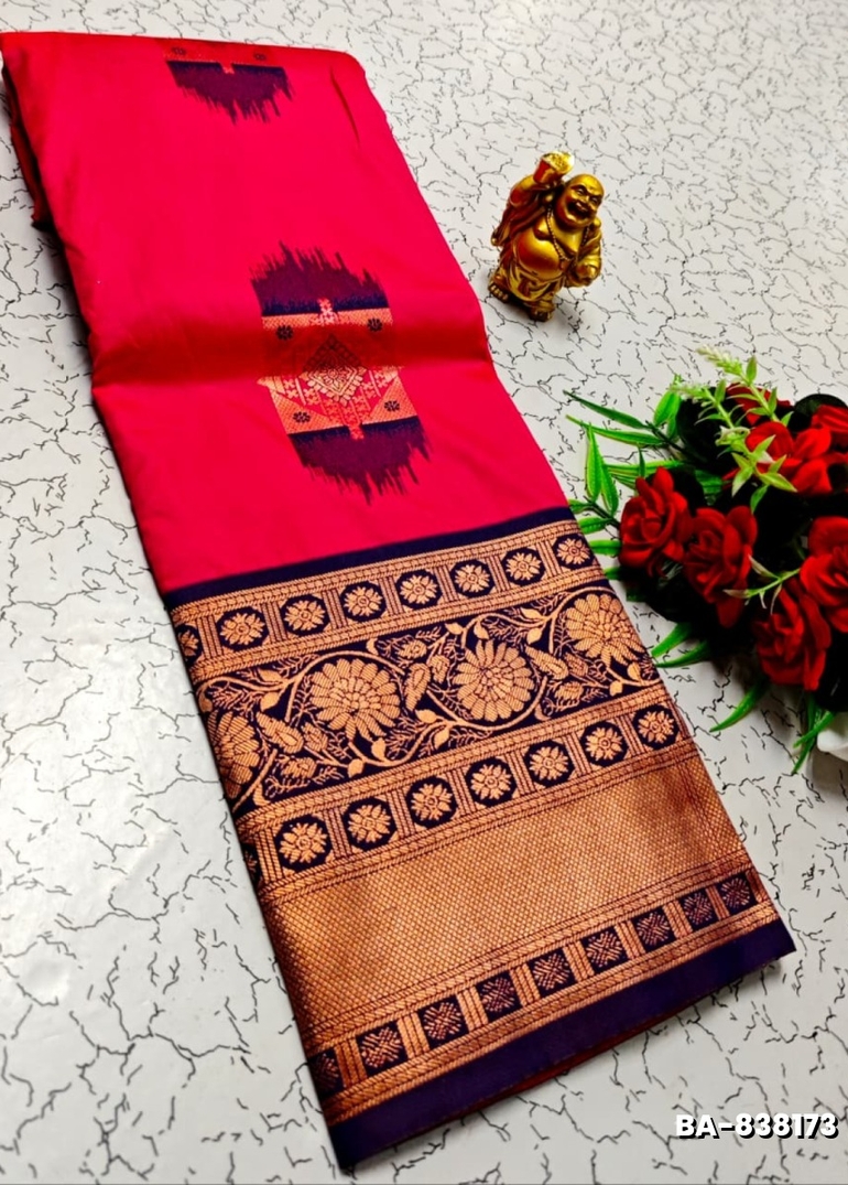 1000 Butta premium Soft Silk Saree weddings, festivals, traditional Wear - RUBY COLOUR (1)