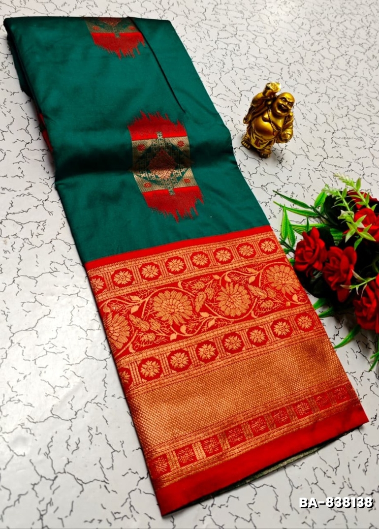 1000 Butta premium Soft Silk Saree weddings, festivals, traditional Wear - DARK GREEN (1)
