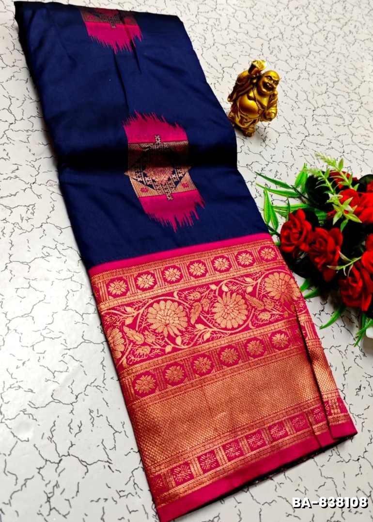 1000 Butta premium Soft Silk Saree weddings, festivals, traditional Wear - NAVY COLOUR (1)