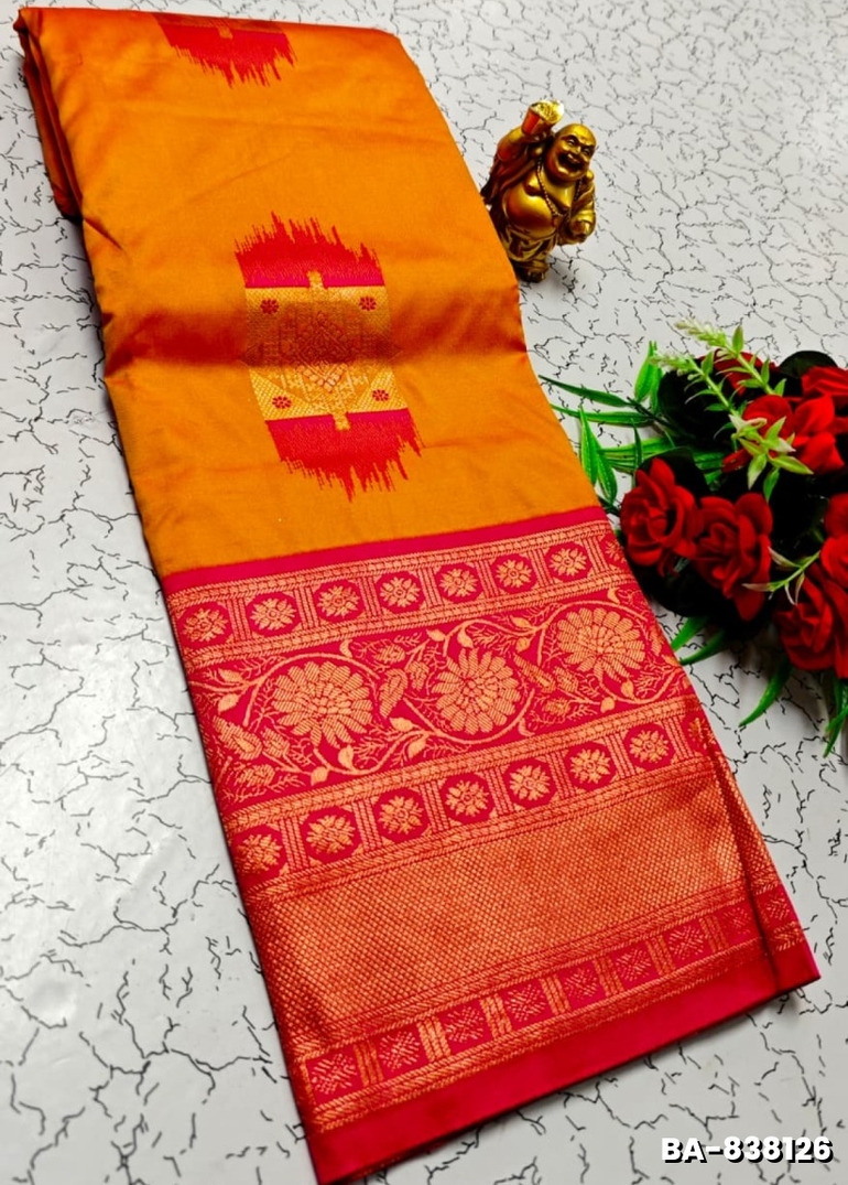 1000 Butta premium Soft Silk Saree weddings, festivals, traditional Wear - ORANGE N (1)