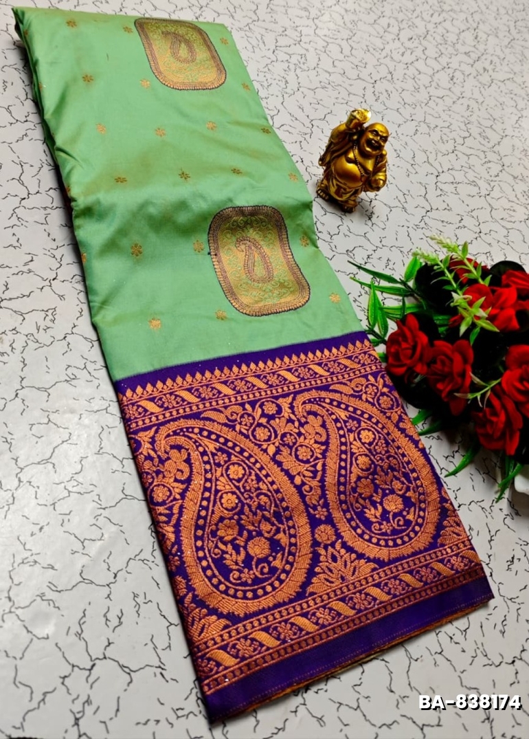 1000 Butta premium Soft Silk Saree weddings, festivals, traditional Wear - EMERALD COLOUR (1)
