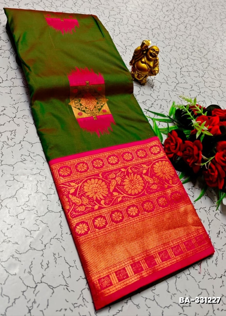1000 Butta premium Soft Silk Saree weddings, festivals, traditional Wear - MEHENDHI GREEN (2)