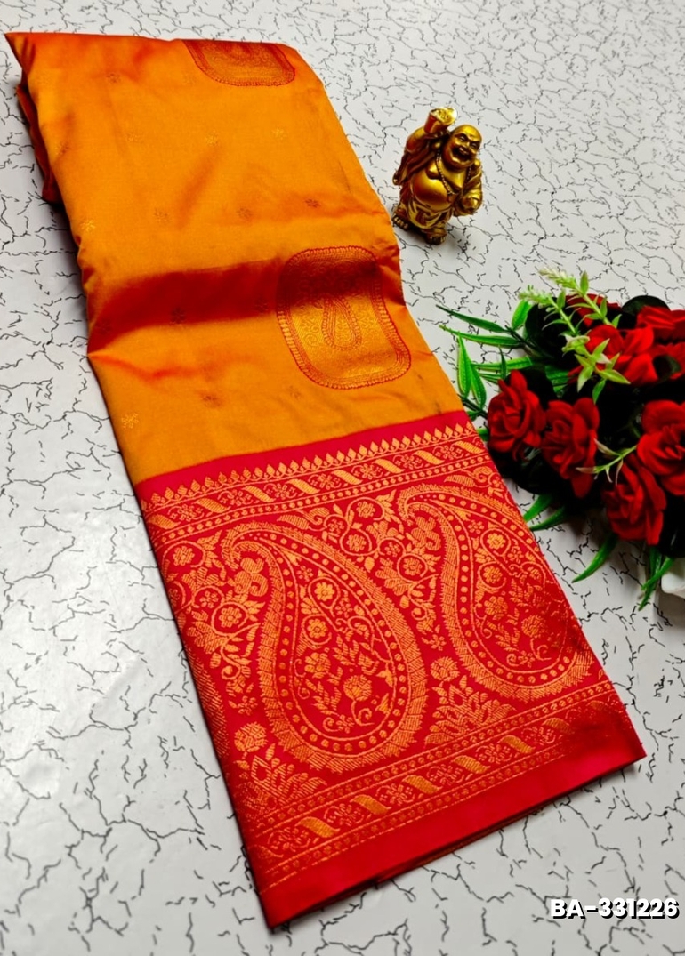 1000 Butta premium Soft Silk Saree weddings, festivals, traditional Wear - ORANGE N (2)