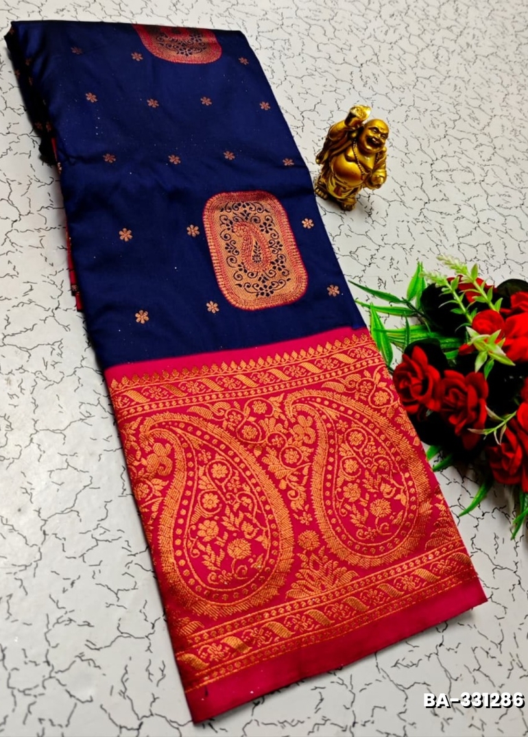 1000 Butta premium Soft Silk Saree weddings, festivals, traditional Wear - R BLUE (4)