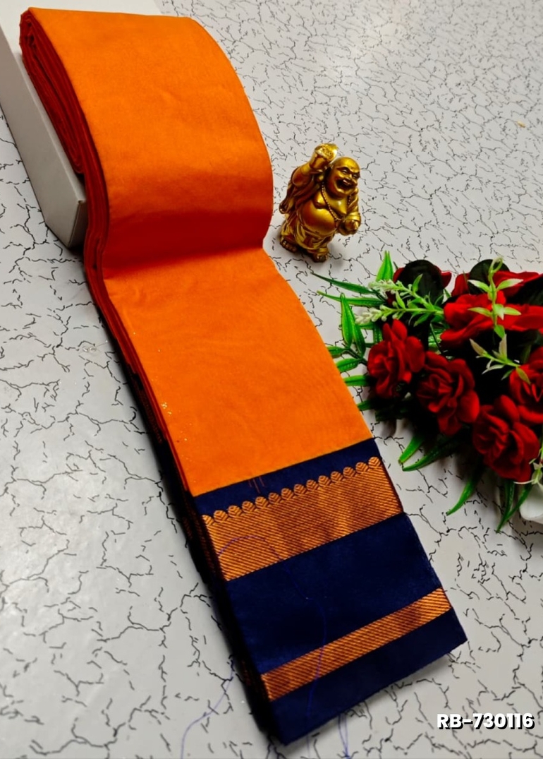Lightweight Plain Cotton Saree with Retta Petta Zari Border - ORANGE (1)