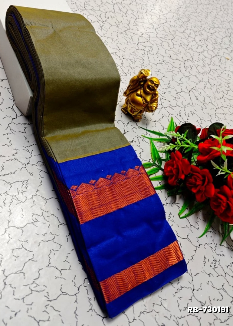 Lightweight Plain Cotton Saree with Retta Petta Zari Border - LIGHT OLIVE (1)