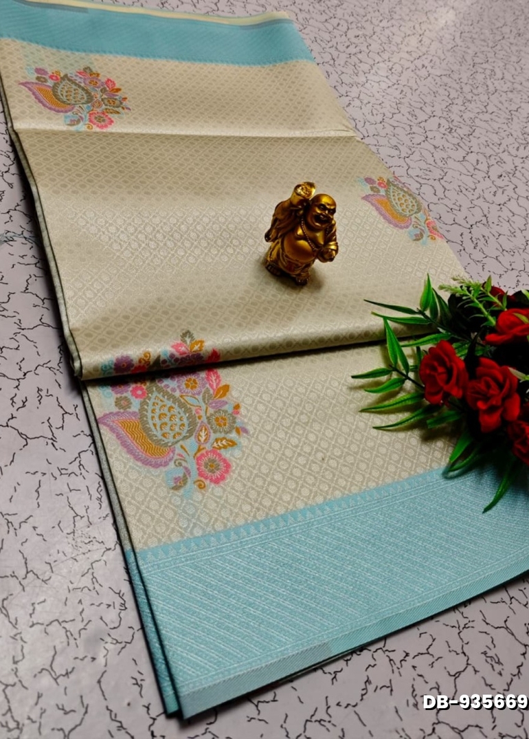 Digital Kubera Pattu Light Weight Luxurious, soft-draping Kubera Pattu Print Saree - BEIGE COLOUR