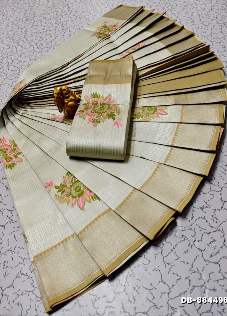 Digital Kubera Pattu Light Weight Luxurious, soft-draping Kubera Pattu Print Saree - WHITE N (1)