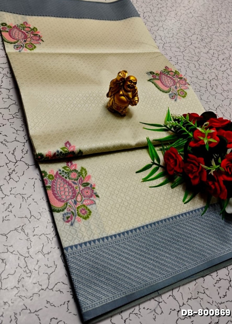 Digital Kubera Pattu Light Weight Luxurious, soft-draping Kubera Pattu Print Saree - BEIGE COLOUR (2)