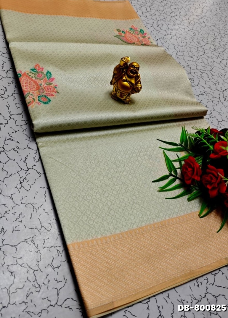 Digital Kubera Pattu Light Weight Luxurious, soft-draping Kubera Pattu Print Saree - WHITE (2)