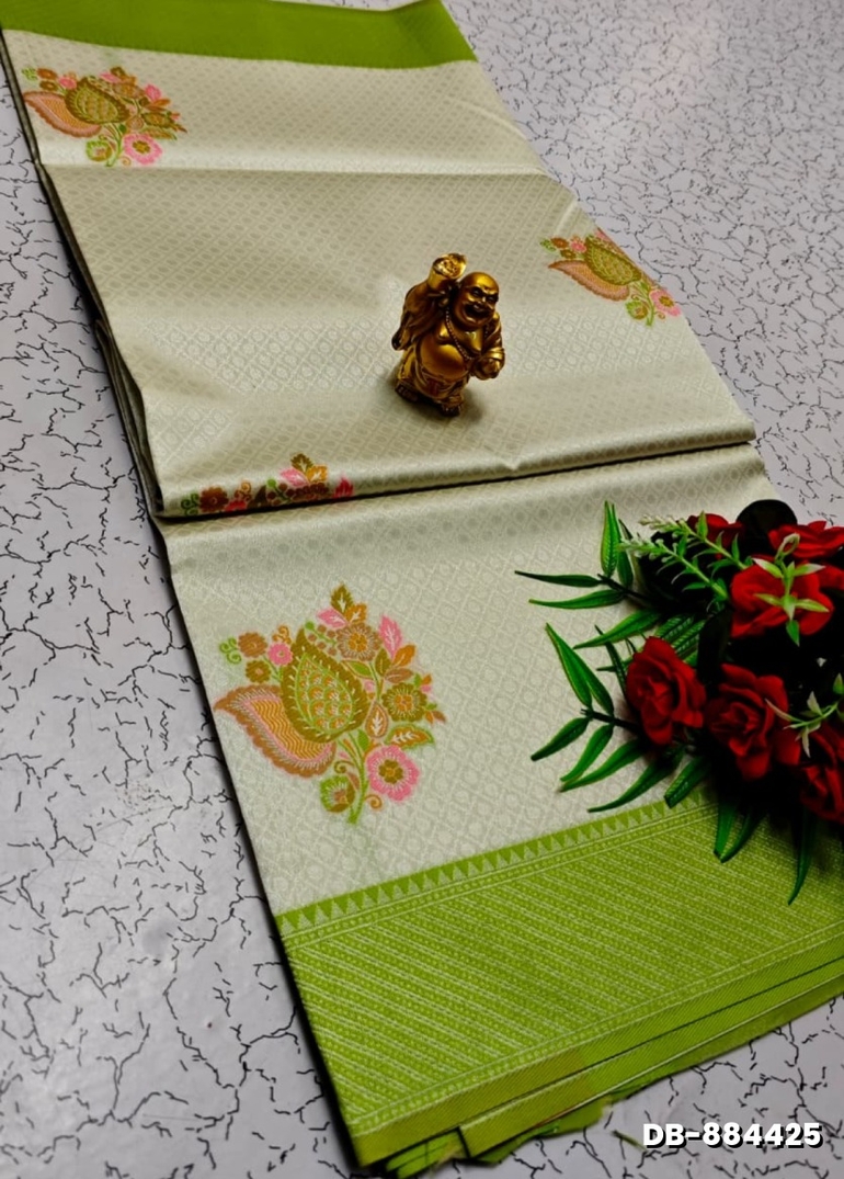 Digital Kubera Pattu Light Weight Luxurious, soft-draping Kubera Pattu Print Saree - WHITE (1)