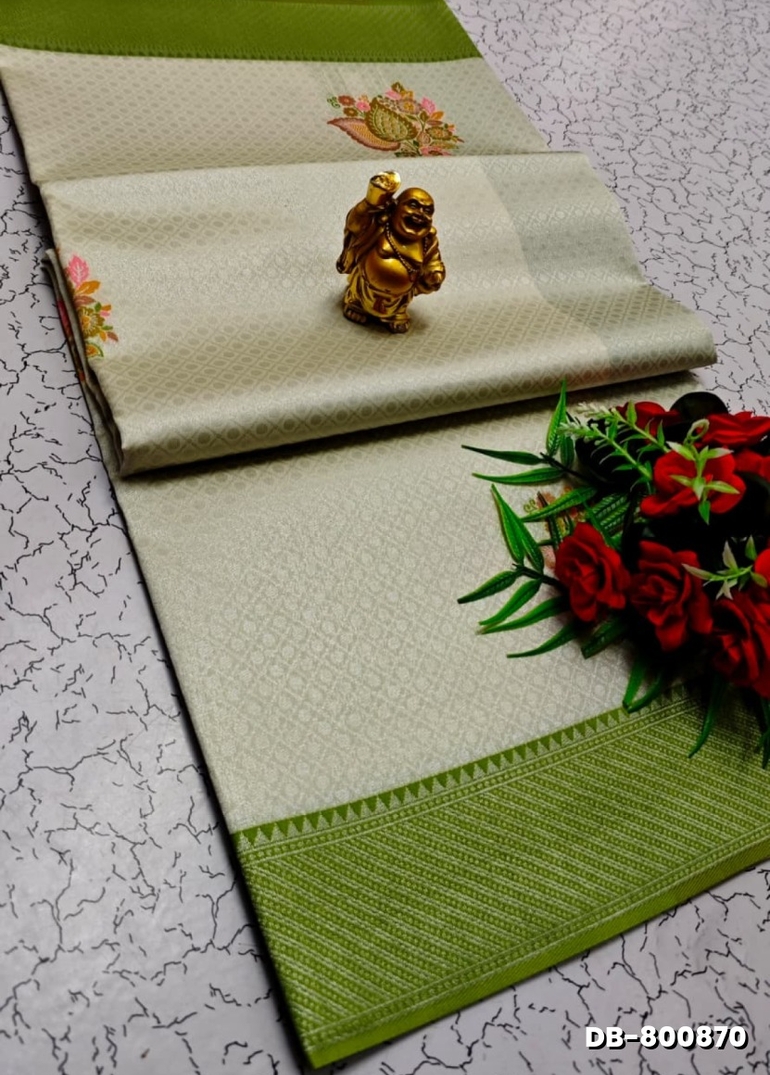 Digital Kubera Pattu Light Weight Luxurious, soft-draping Kubera Pattu Print Saree - IVORY COLOUR