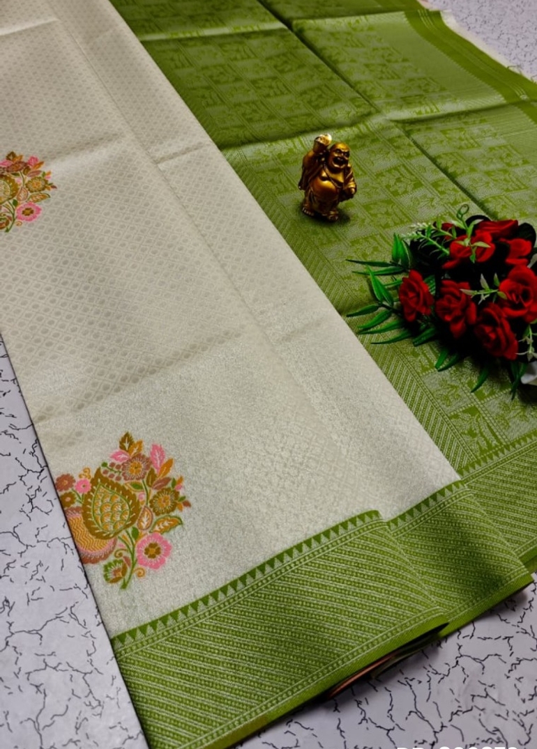 Digital Kubera Pattu Light Weight Luxurious, soft-draping Kubera Pattu Print Saree - IVORY COLOUR