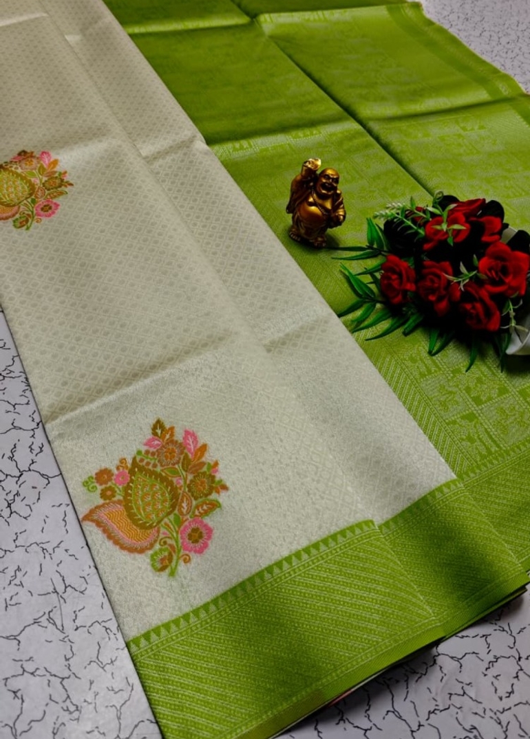 Digital Kubera Pattu Light Weight Luxurious, soft-draping Kubera Pattu Print Saree - WHITE (1)