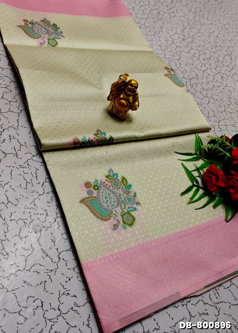 Digital Kubera Pattu Light Weight Luxurious, soft-draping Kubera Pattu Print Saree - WHITE N (2)