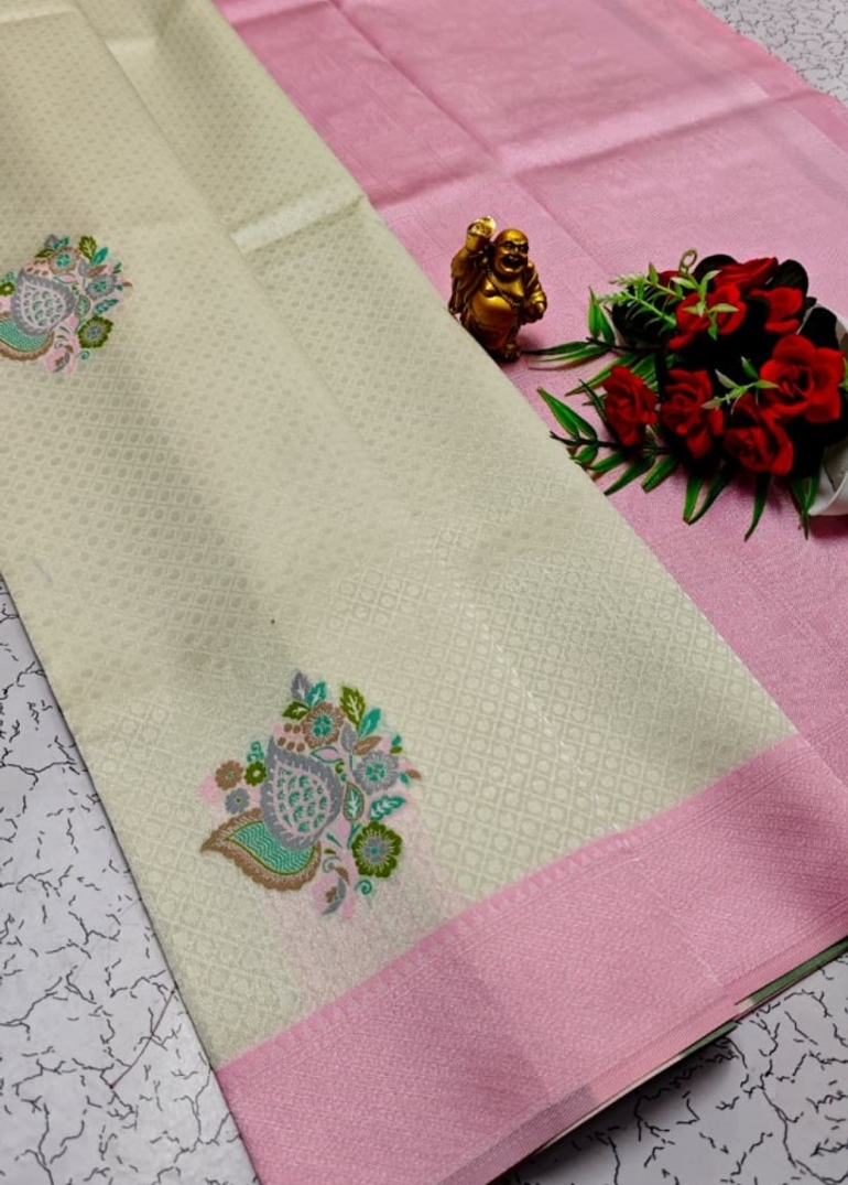 Digital Kubera Pattu Light Weight Luxurious, soft-draping Kubera Pattu Print Saree - WHITE N (2)