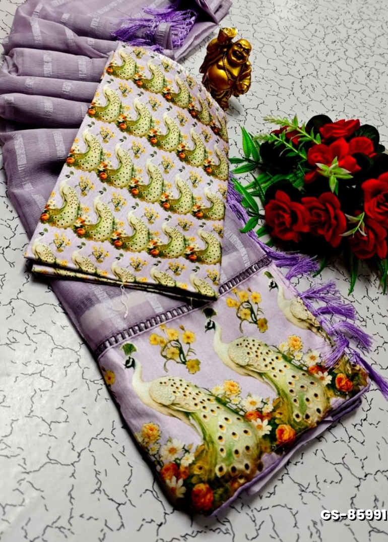 GEORGETTE FANCY SOFT SILK SAREES WITH BLOUSE  PEACOCK DESIGN MODERN FANCY ITEM SAREES - LEVENDOR (1)