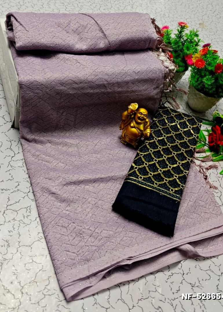 Soft Net Saree with Shimmering Weave and Designer Work Blouse - LIGHT LAVENDER
