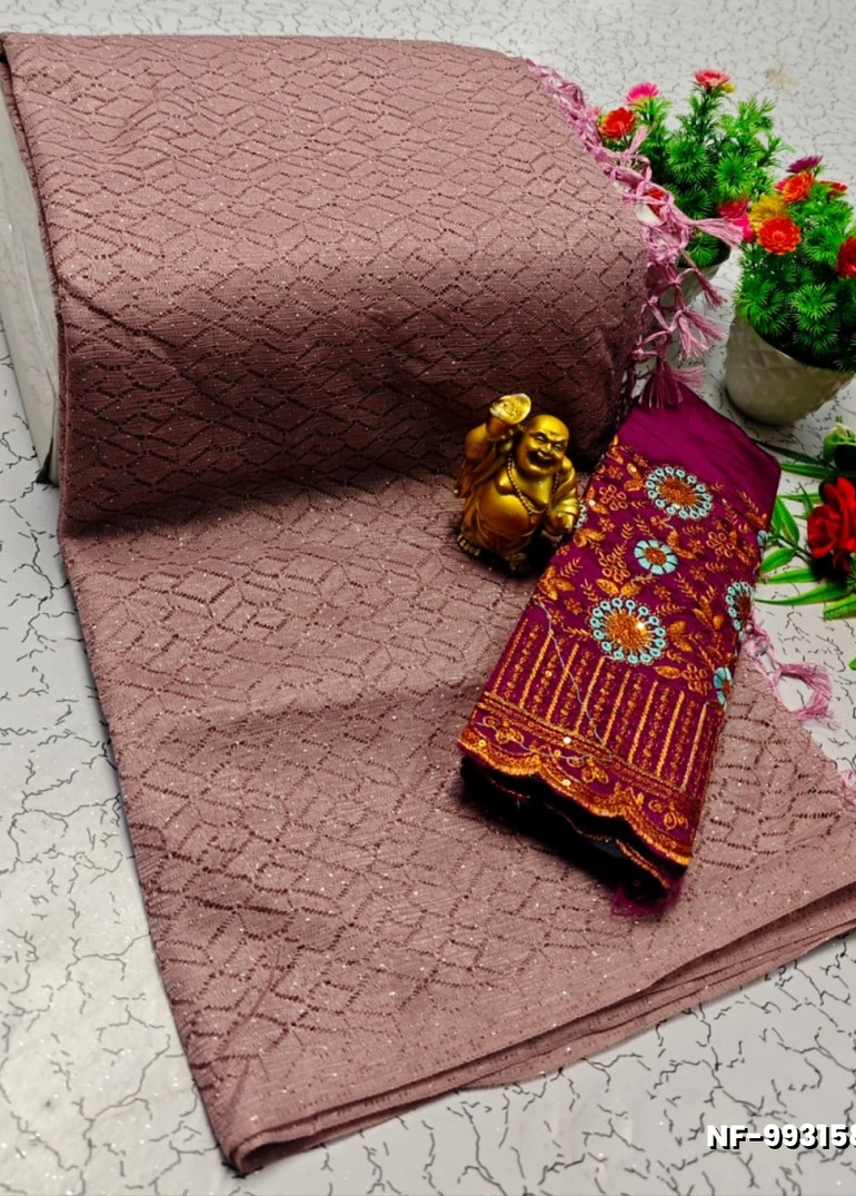 Soft Net Saree with Shimmering Weave and Designer Work Blouse - PURPLE (1)