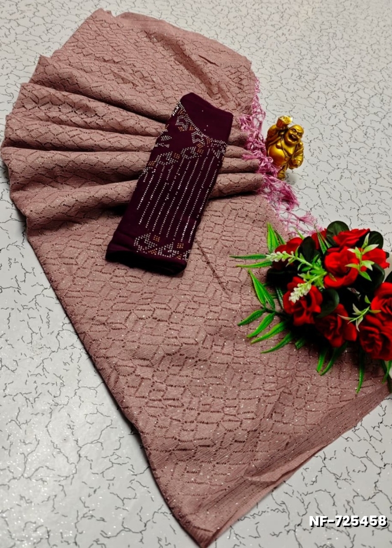 Soft Net Saree with Shimmering Weave and Designer Work Blouse - PURPLE (4)