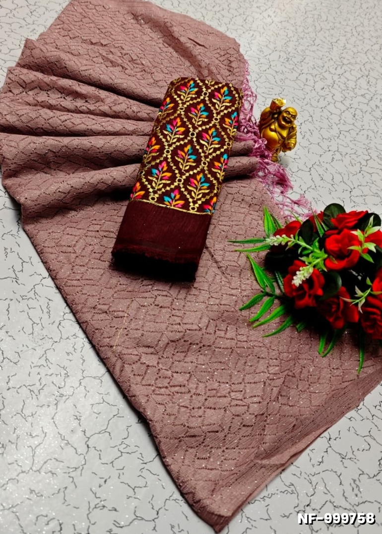 Soft Net Saree with Shimmering Weave and Designer Work Blouse - PURPLE (6)