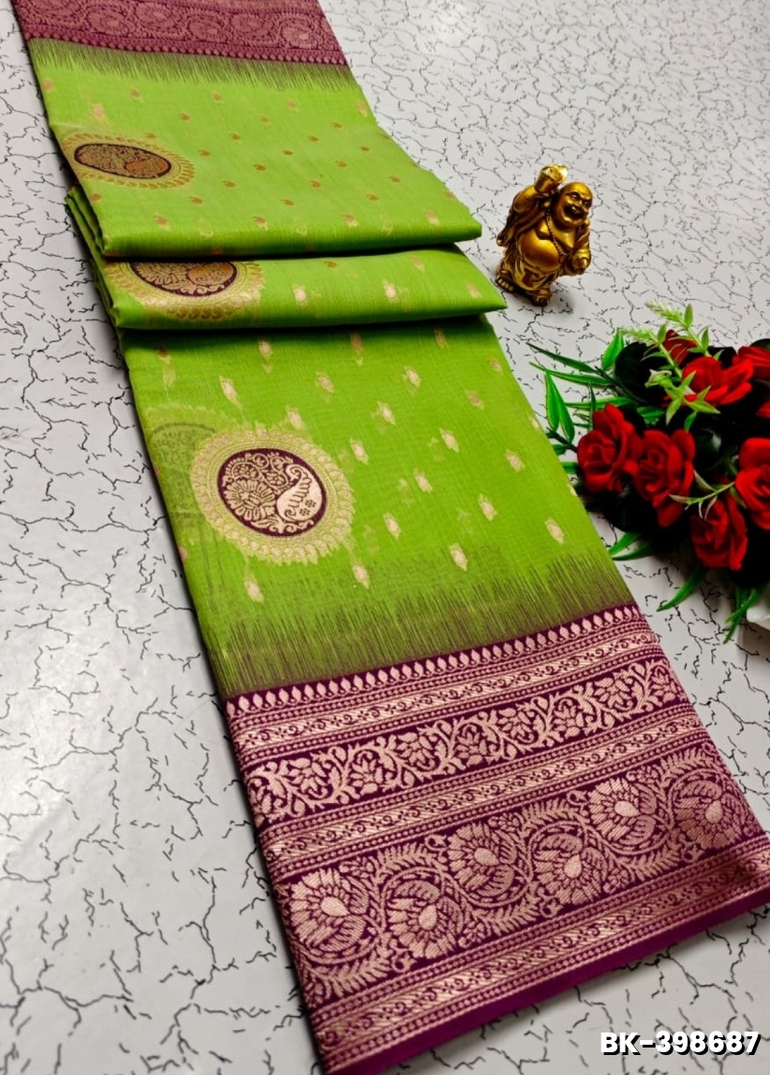 Banaras with our banarasi cotton fabric — a beautiful fusion of classic artistry and breathable comfort wear saree - FLORAISON GREEN (2)