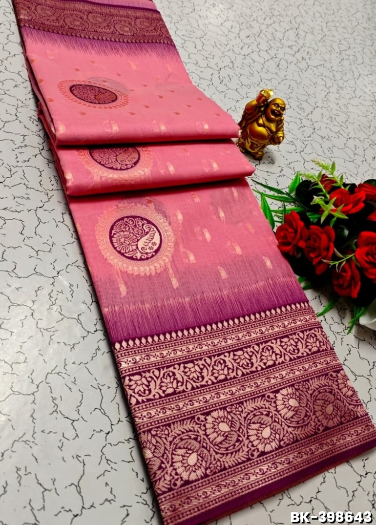 Banaras with our banarasi cotton fabric — a beautiful fusion of classic artistry and breathable comfort wear saree - LIGHT PINK (1)