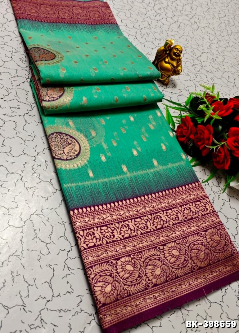 Banaras with our banarasi cotton fabric — a beautiful fusion of classic artistry and breathable comfort wear saree - NORMAL GREEN