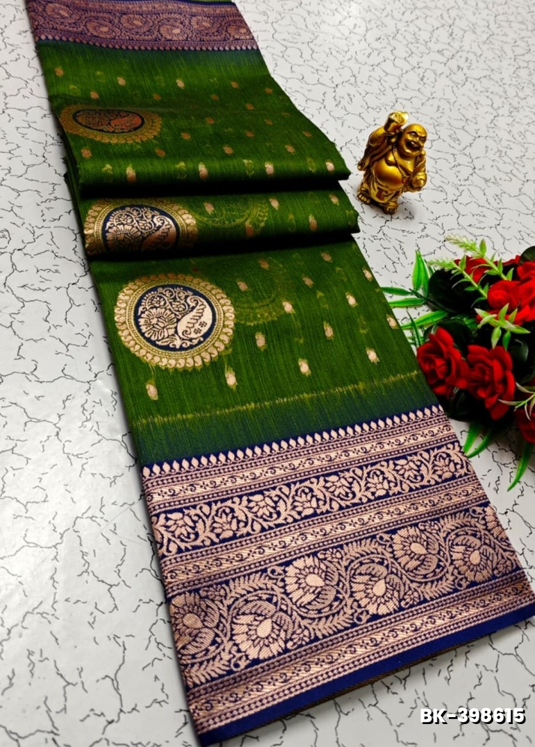 Banaras with our banarasi cotton fabric — a beautiful fusion of classic artistry and breathable comfort wear saree - GREEN (4)