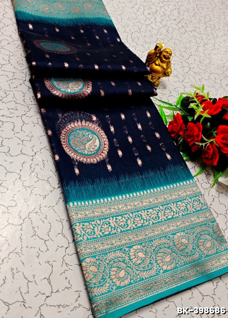 Banaras with our banarasi cotton fabric — a beautiful fusion of classic artistry and breathable comfort wear saree - R BLUE