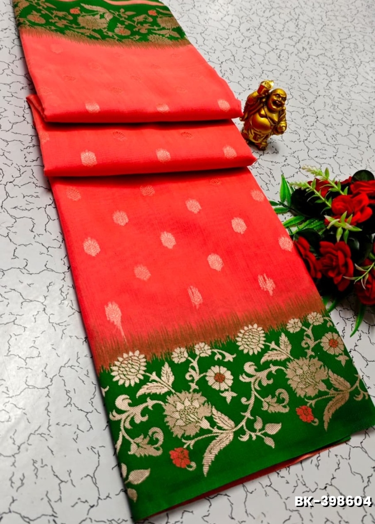 Banaras with our banarasi cotton fabric — a beautiful fusion of classic artistry and breathable comfort wear saree - RED
